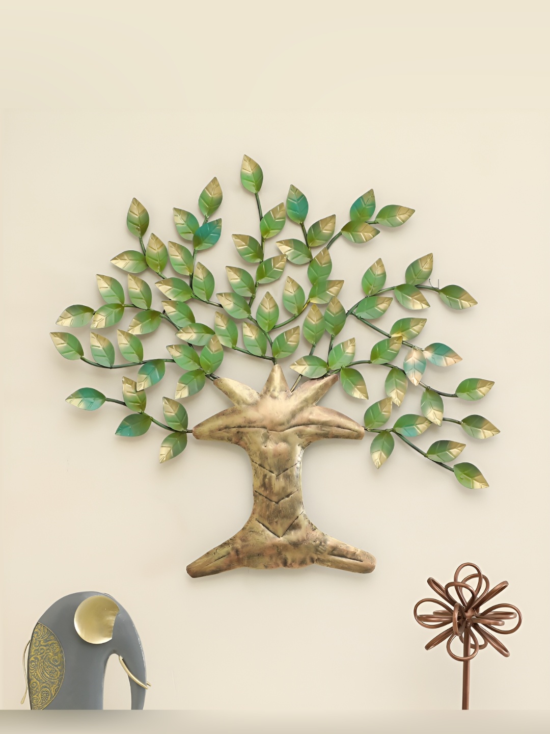 

vedas Green & Brown Textured Metal Abstract Wall Decor