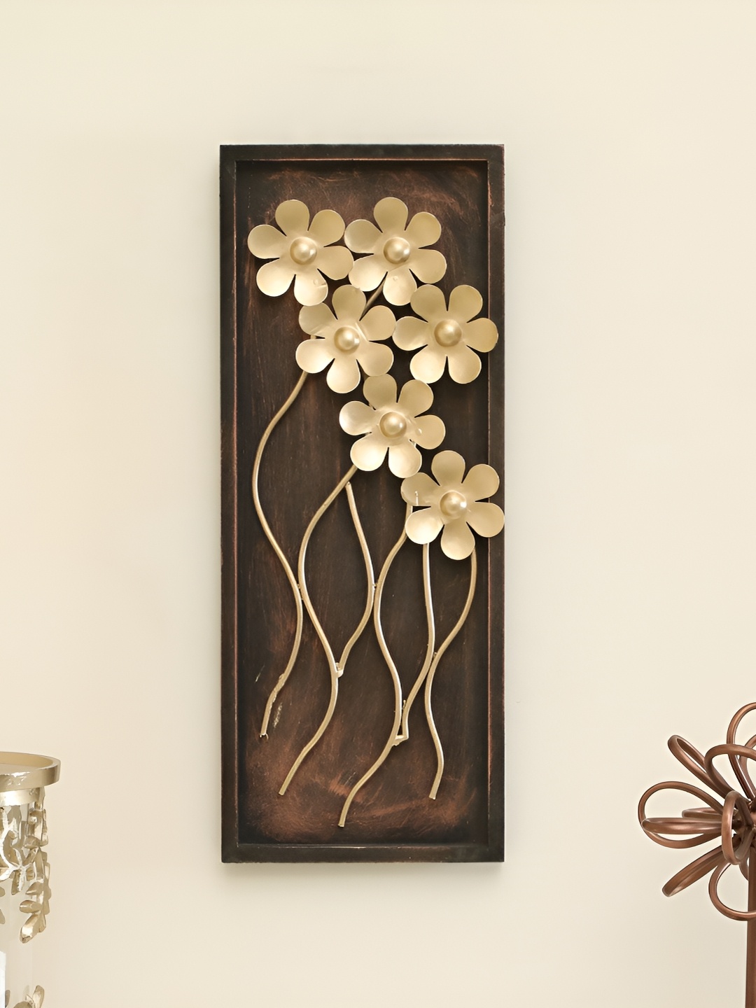 vedas Brown & Gold Toned Textured Metal Abstract Wall Decor