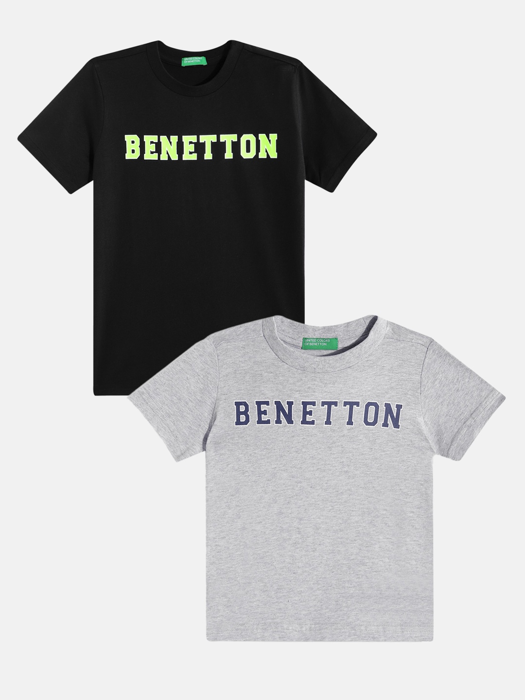 

United Colors of Benetton Boys Pack Of 2 Printed Pure Cotton T-shirts, Grey