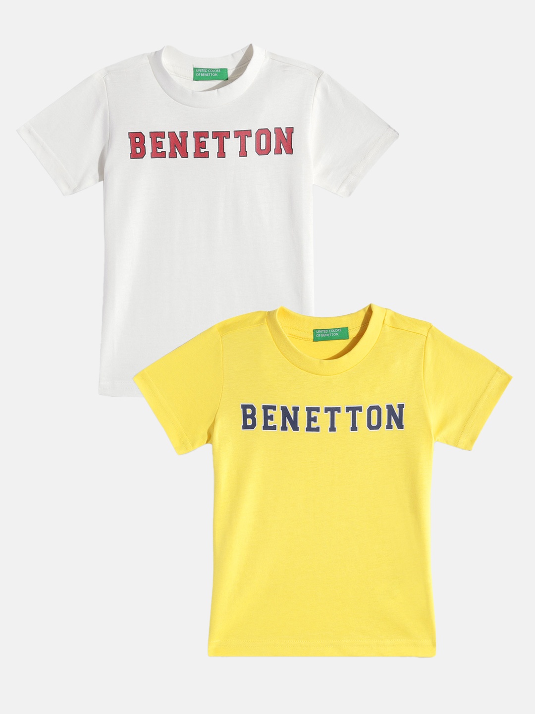 

United Colors of Benetton Boys Pack Of 2 Printed Pure Cotton T-shirts, Yellow
