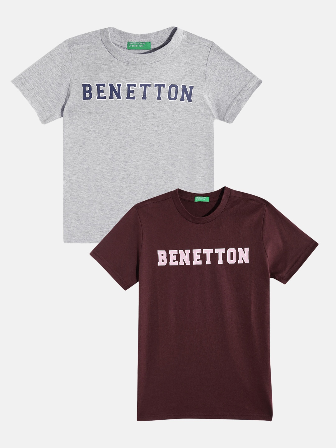 

United Colors of Benetton Boys Pack Of 2 Cotton Brand Logo Printed T-Shirts, Maroon