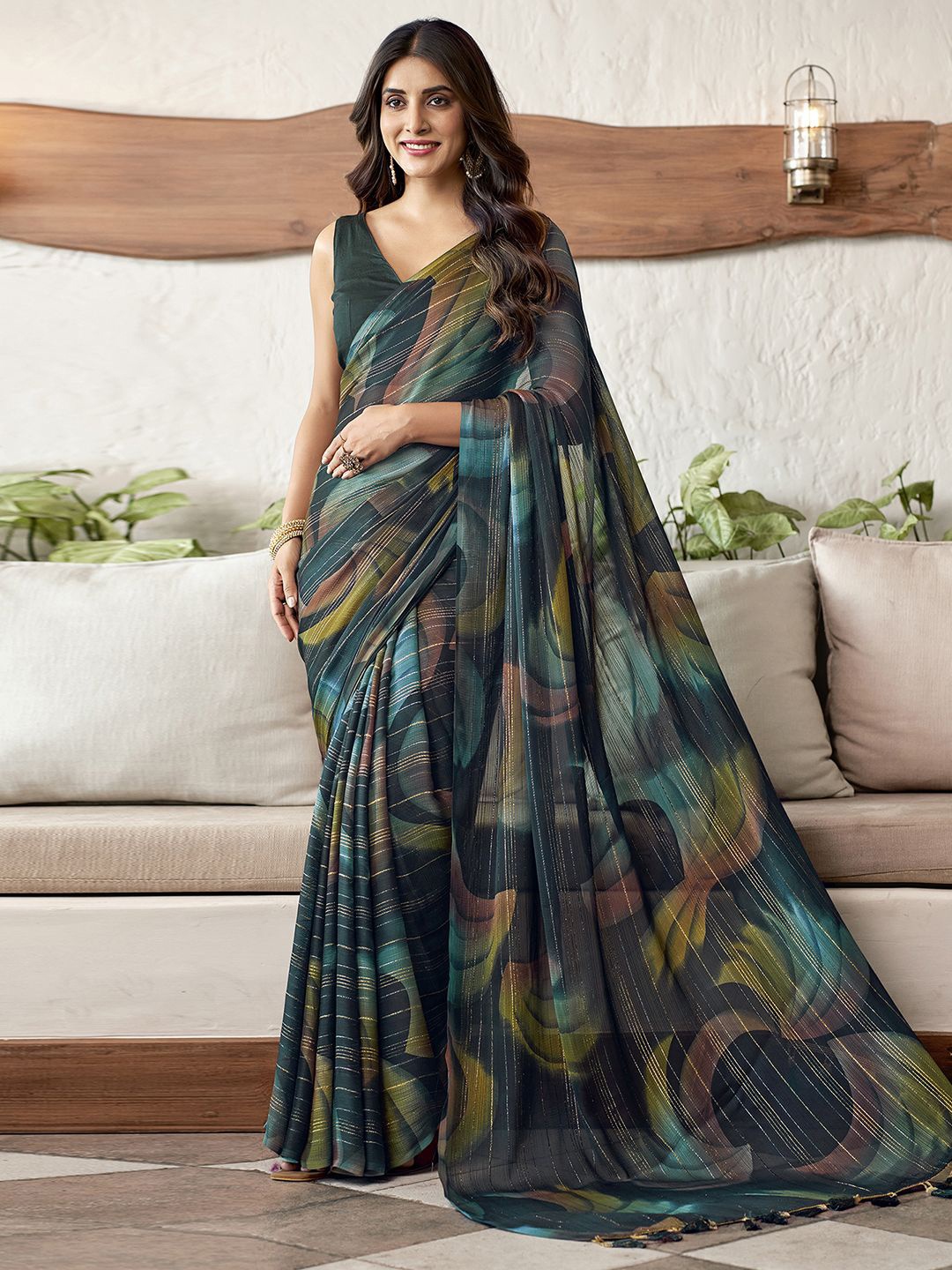 

Satrani Pure Georgette Designer Saree, Teal