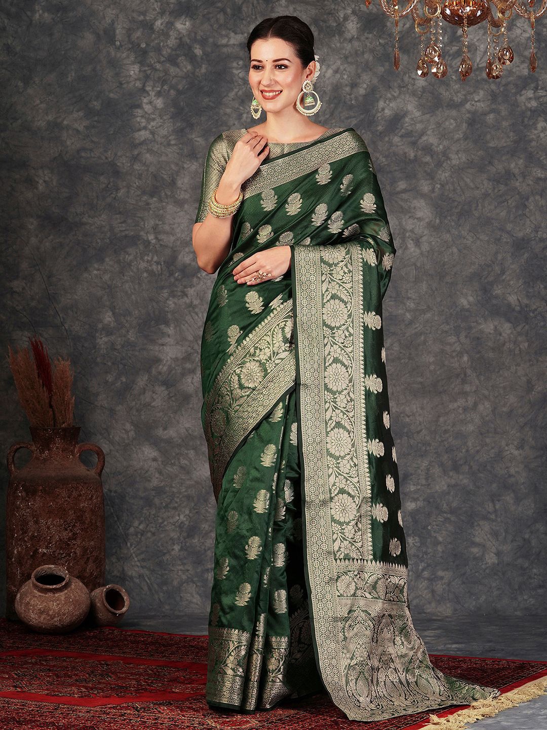 

Satrani Woven Design Banarasi Sarees, Green