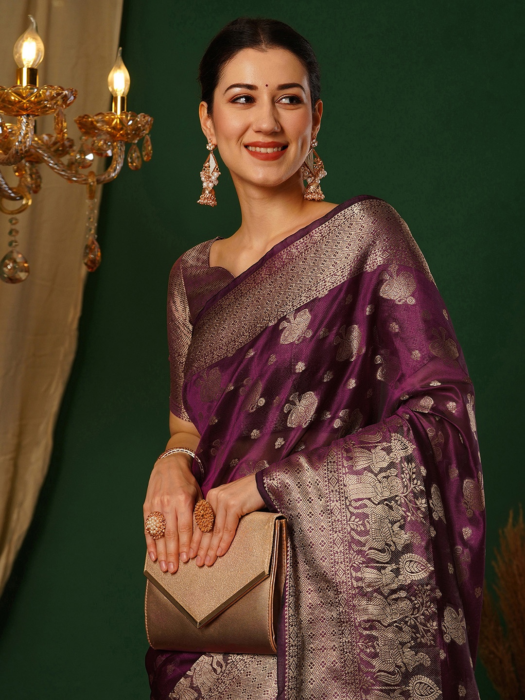 

Satrani Woven Design Zari Banarasi Saree, Purple
