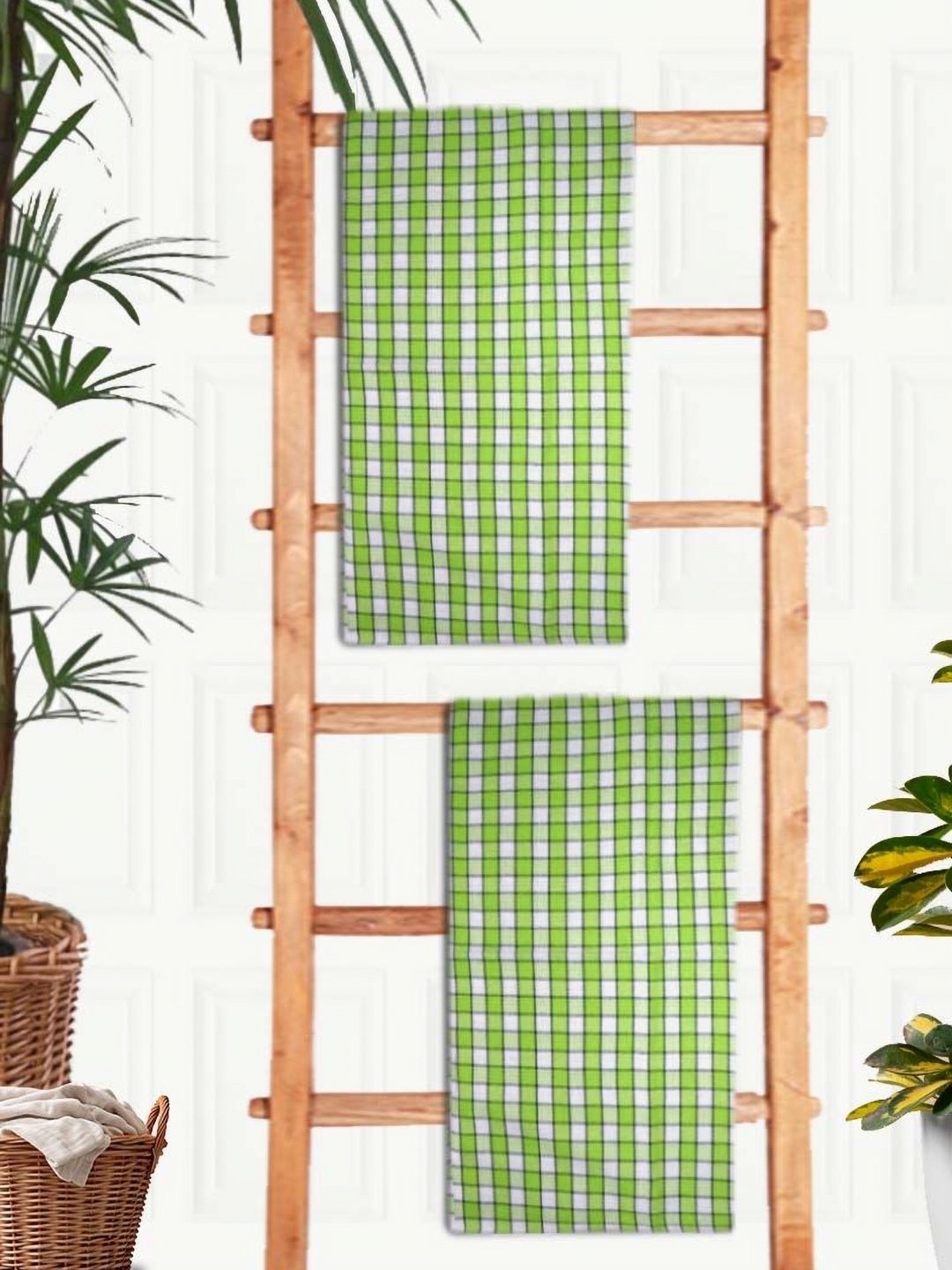 

Athom Living Green & White 2 Pieces Checked 210 GSM Cotton Bath Towel