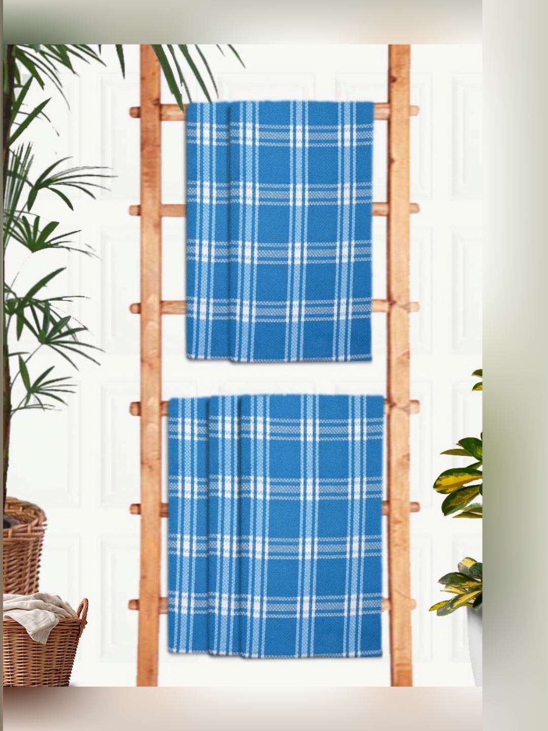 

Athom Living Blue & White 5 Pieces Printed Cotton 210 GSM Bath Towels