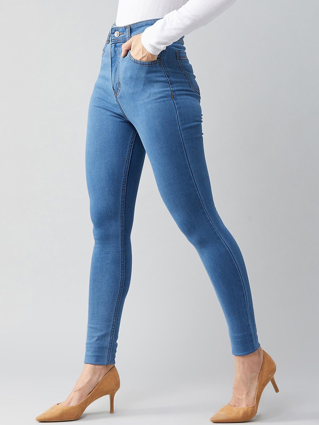 

DOLCE CRUDO Women Skinny Fit High-Rise Stretchable Jeans, Blue