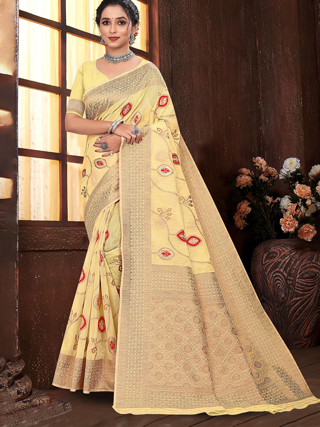 

RUDIT CREATION Woven Design Zari Saree, Yellow