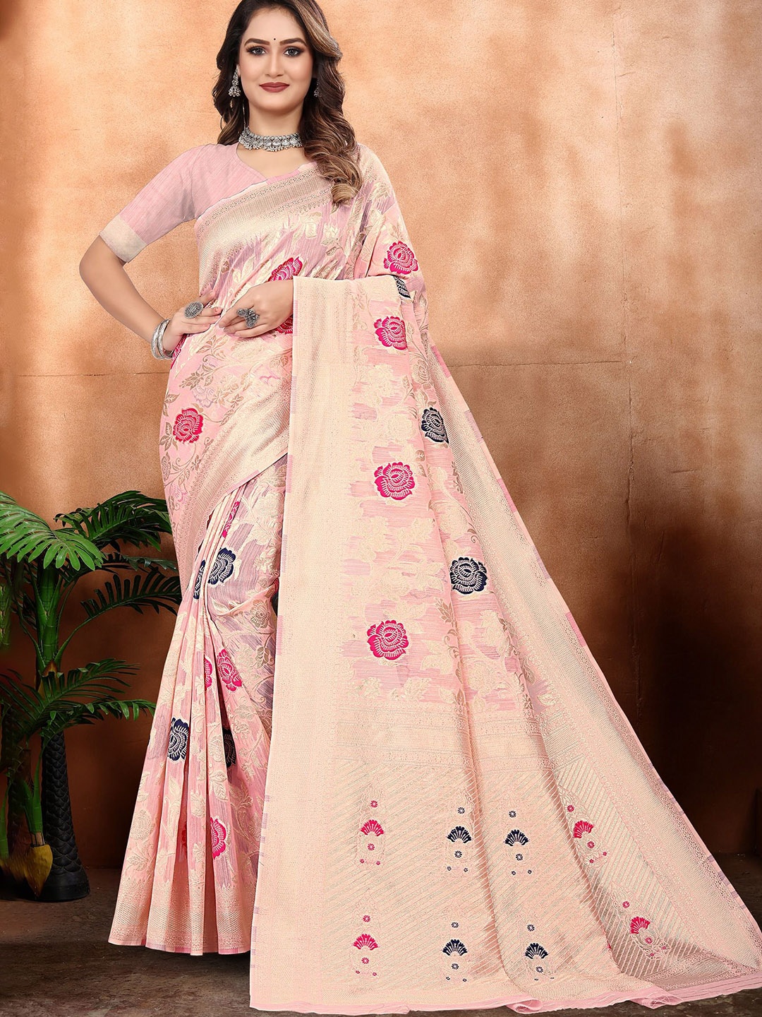 

RUDIT CREATION Woven Design Zari Saree, Pink