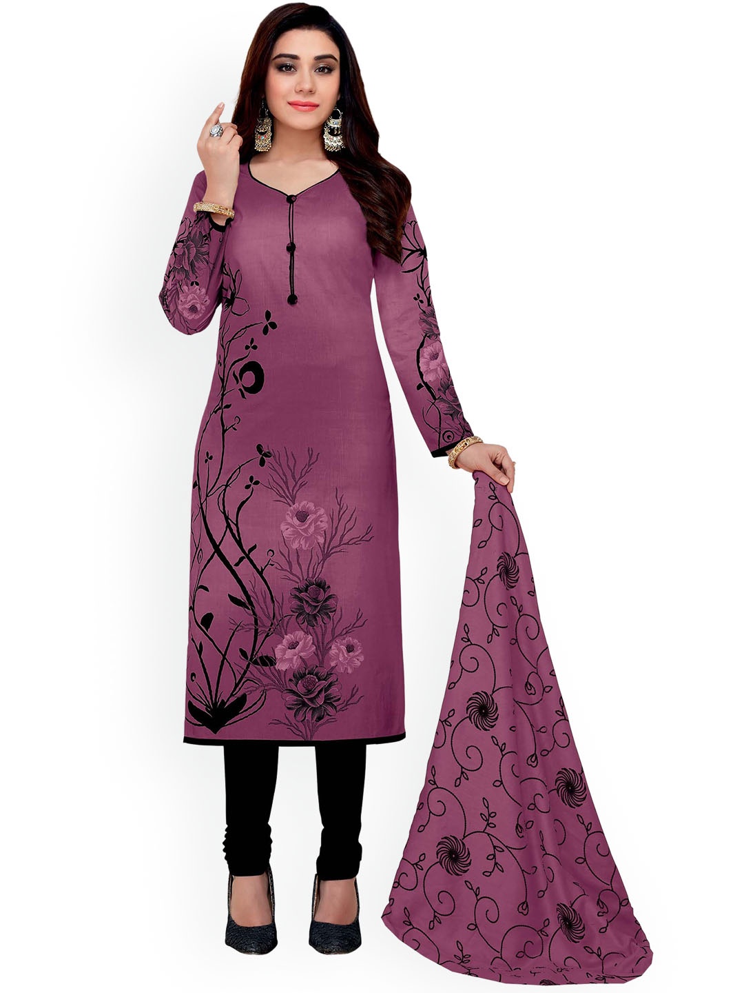 

MIRAAN Floral Cotton Kurta with Pant & Dupatta, Purple