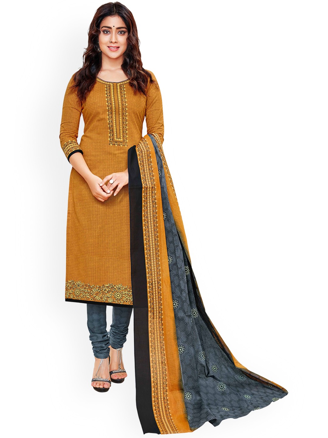 

MIRAAN Floral Printed Regular Pure Cotton Kurta with Patiala & Dupatta, Brown