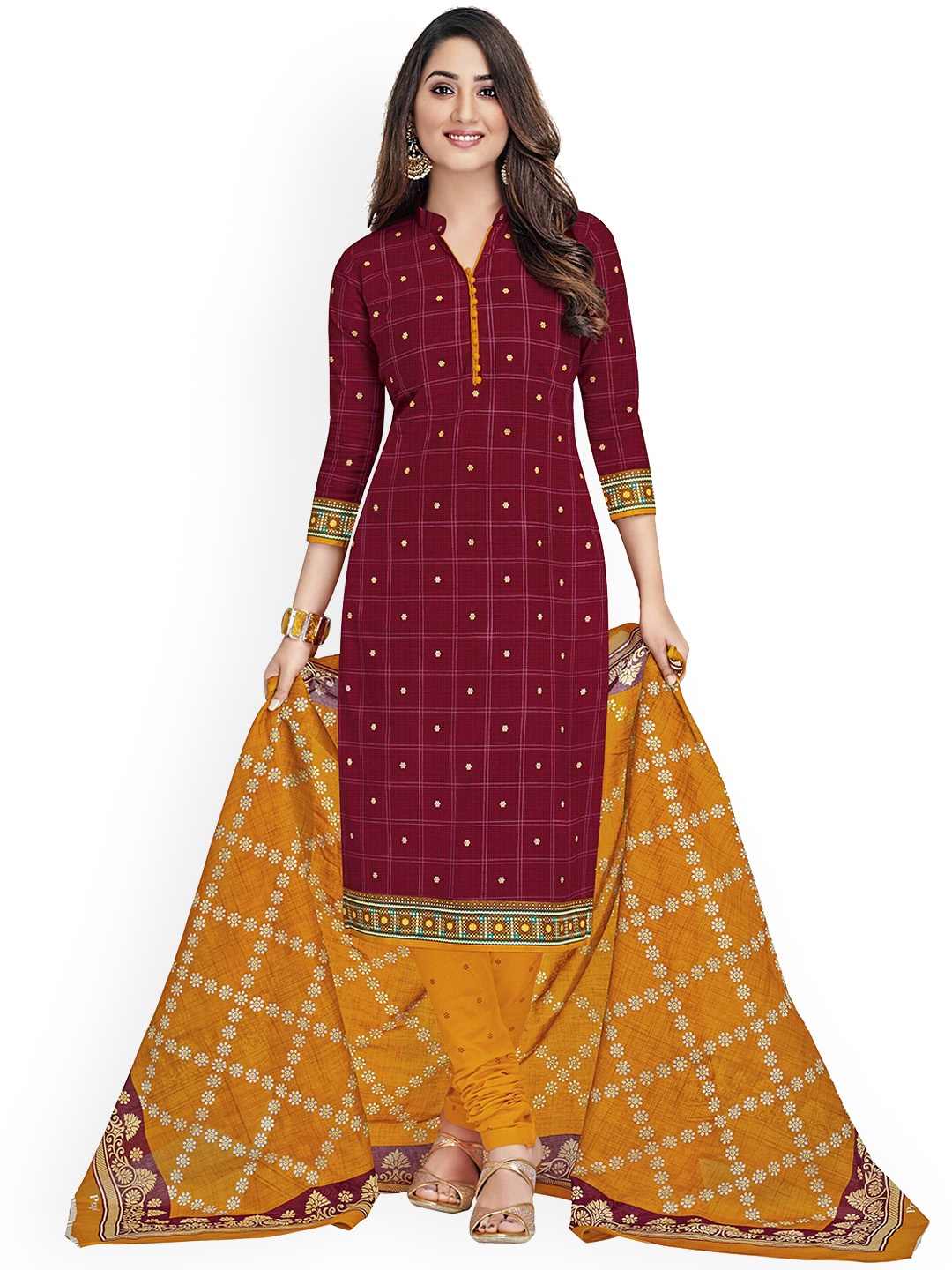 

MIRAAN Floral Printed Cotton Kurta with Pant & Dupatta, Brown