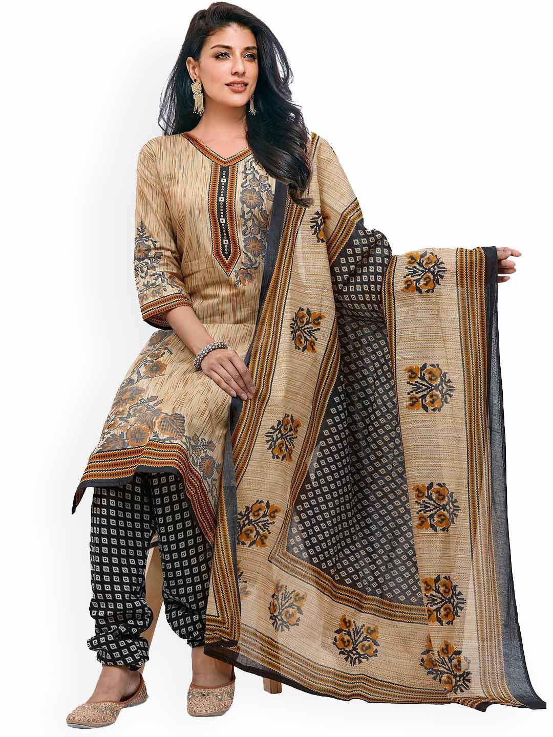 

MIRAAN Floral Printed Regular Pure Cotton Kurta with Trousers & Dupatta, Brown