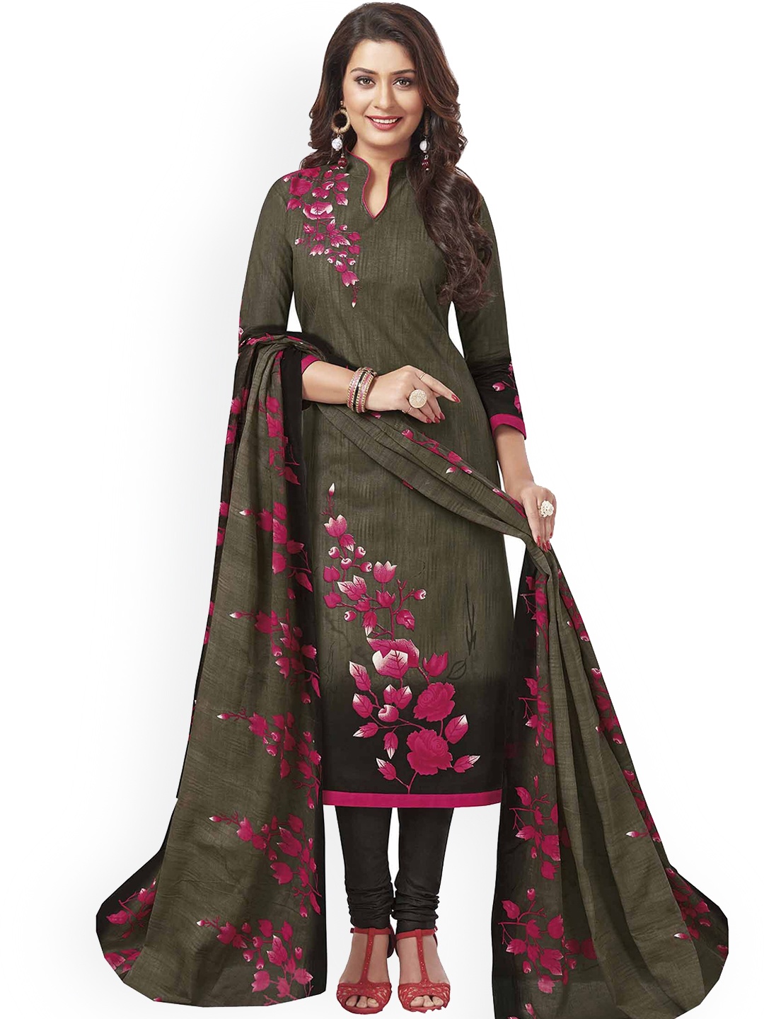

MIRAAN Floral Printed Regular Pure Cotton Kurta with Trousers & Dupatta, Green