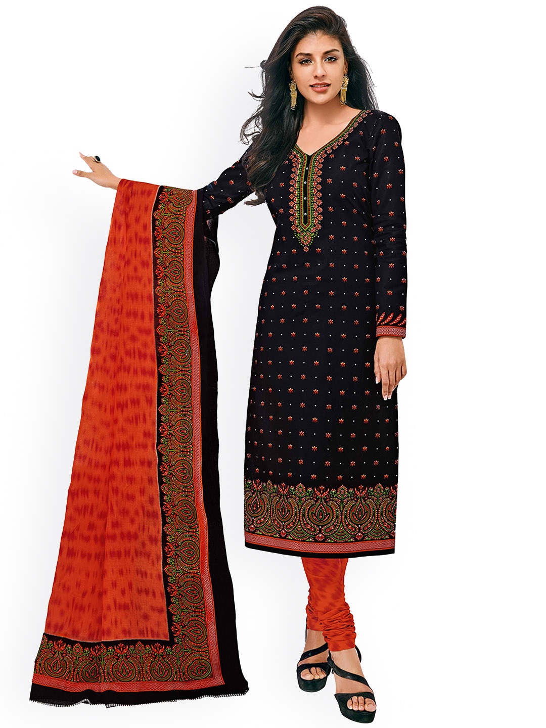 

MIRAAN Cotton Kurta with Pant & Dupatta, Black