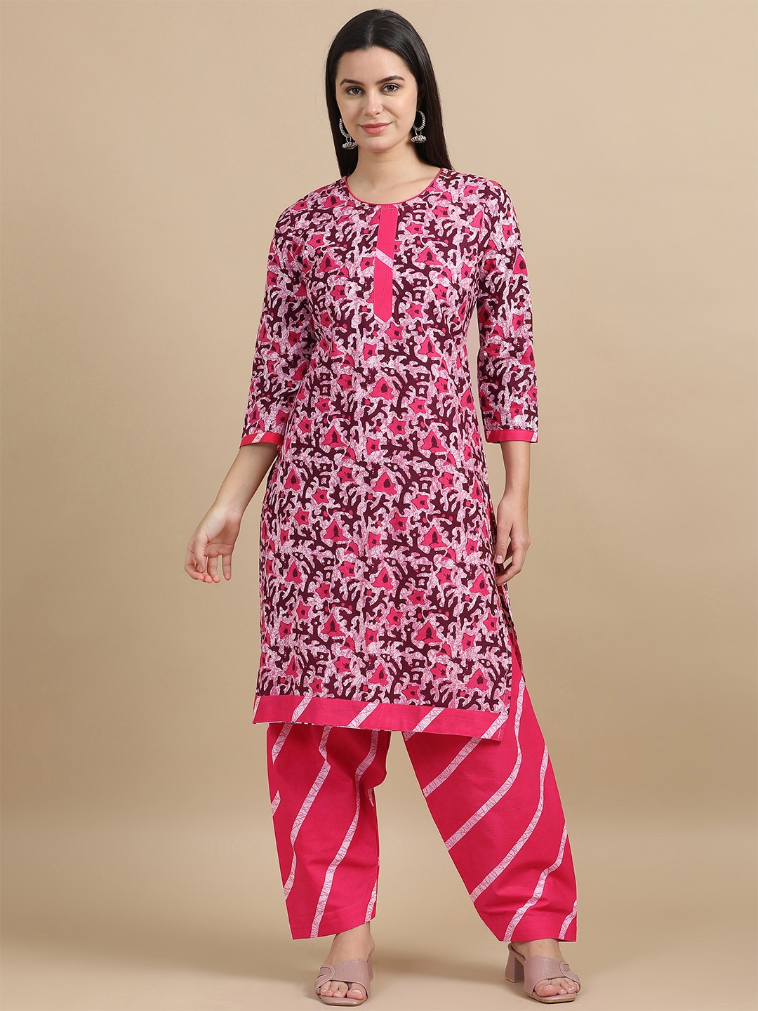 

MIRAAN Floral Printed Regular Pure Cotton Kurta with Patiala & Dupatta, Pink