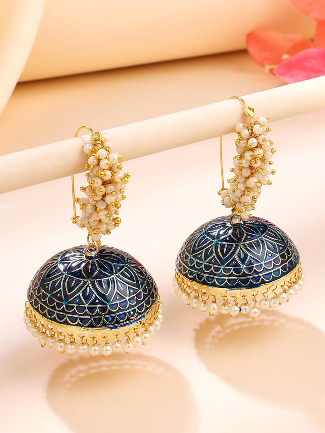 

Yellow Chimes Gold-Plated Meenakari Contemporary Jhumkas