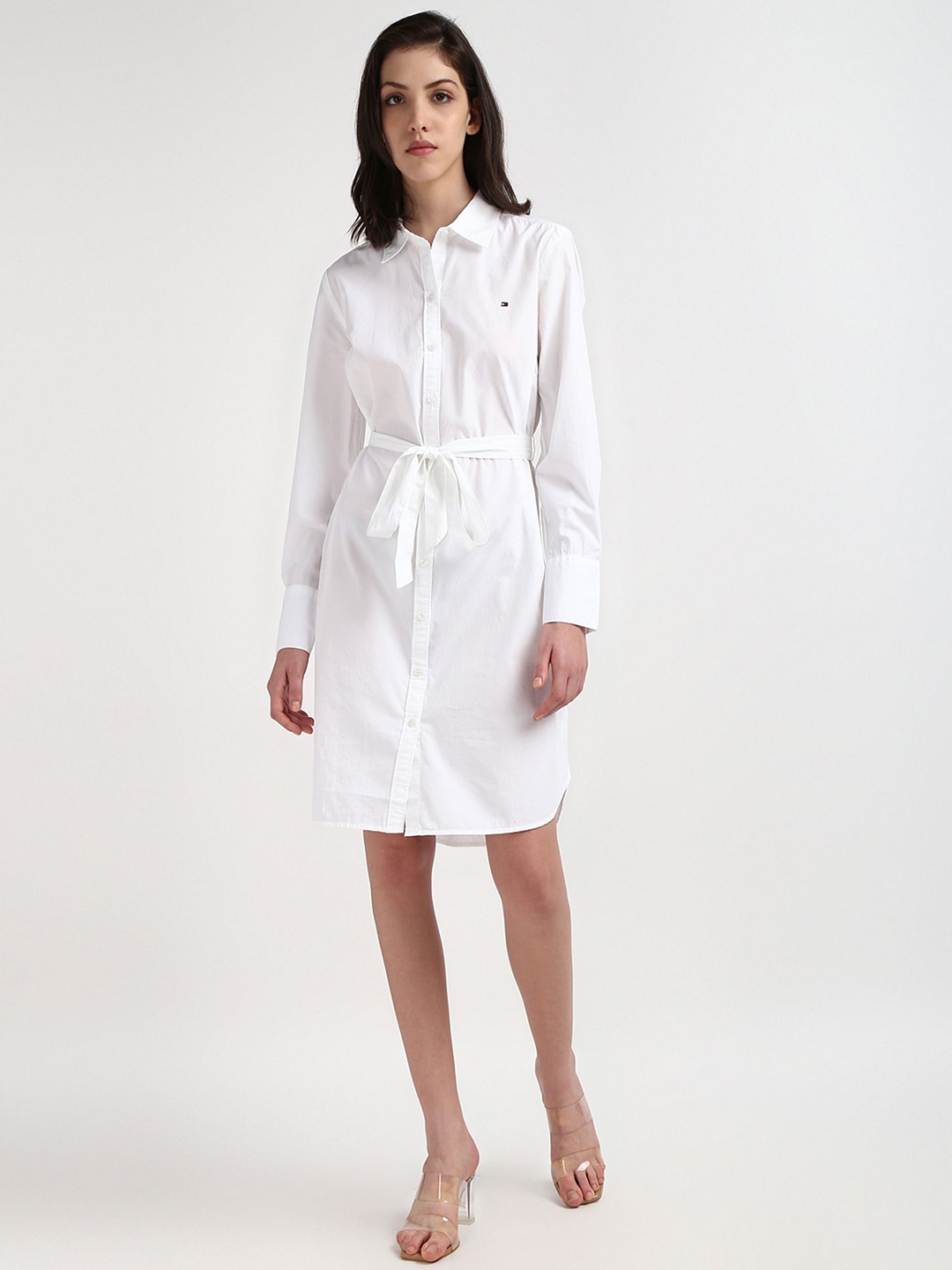 

Tommy Hilfiger Women Cuffed Sleeves Tie-Up Detailing Cotton Shirt Dress, White