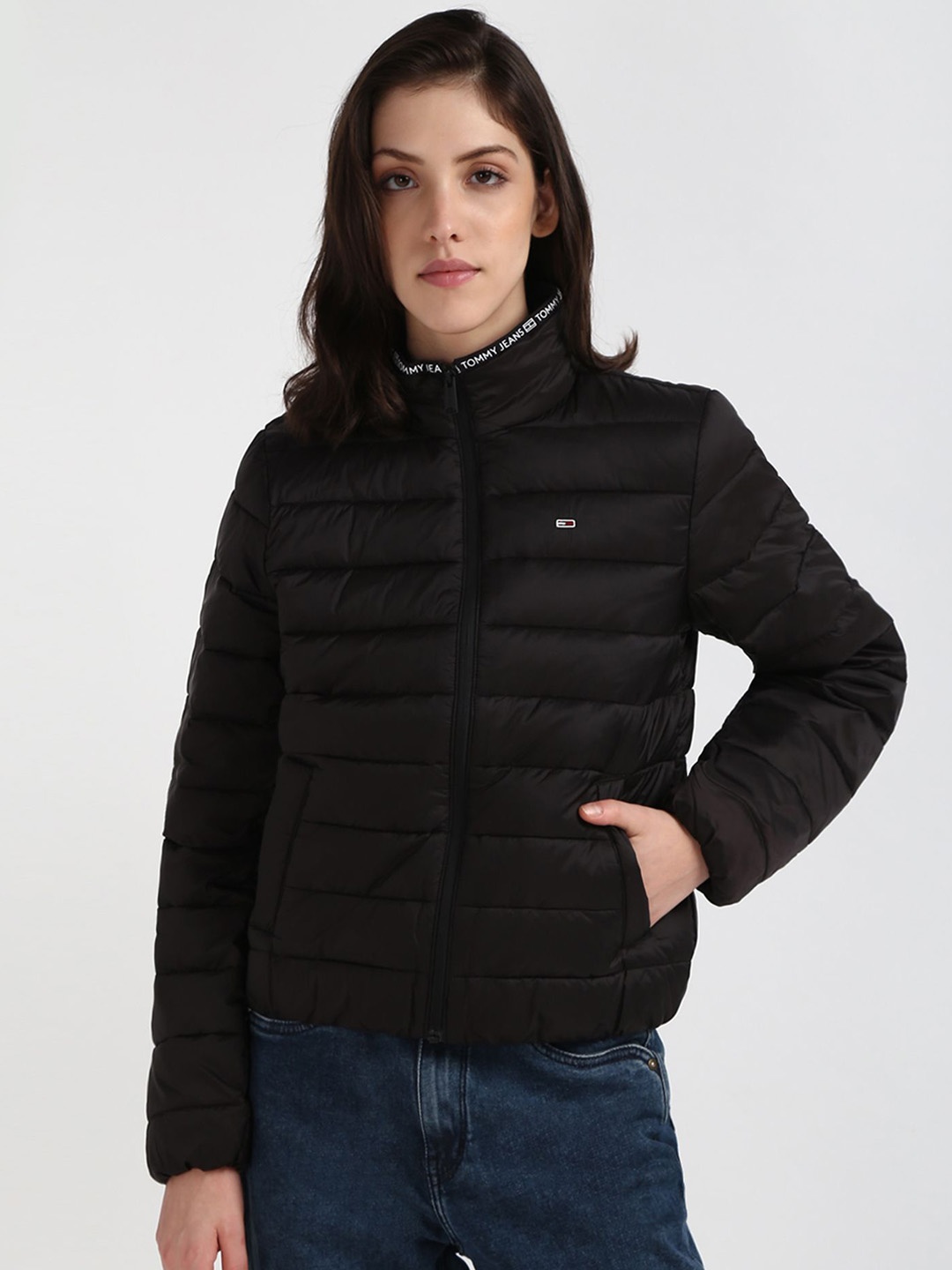 

Tommy Hilfiger Mock Collar Puffer Jacket, Black