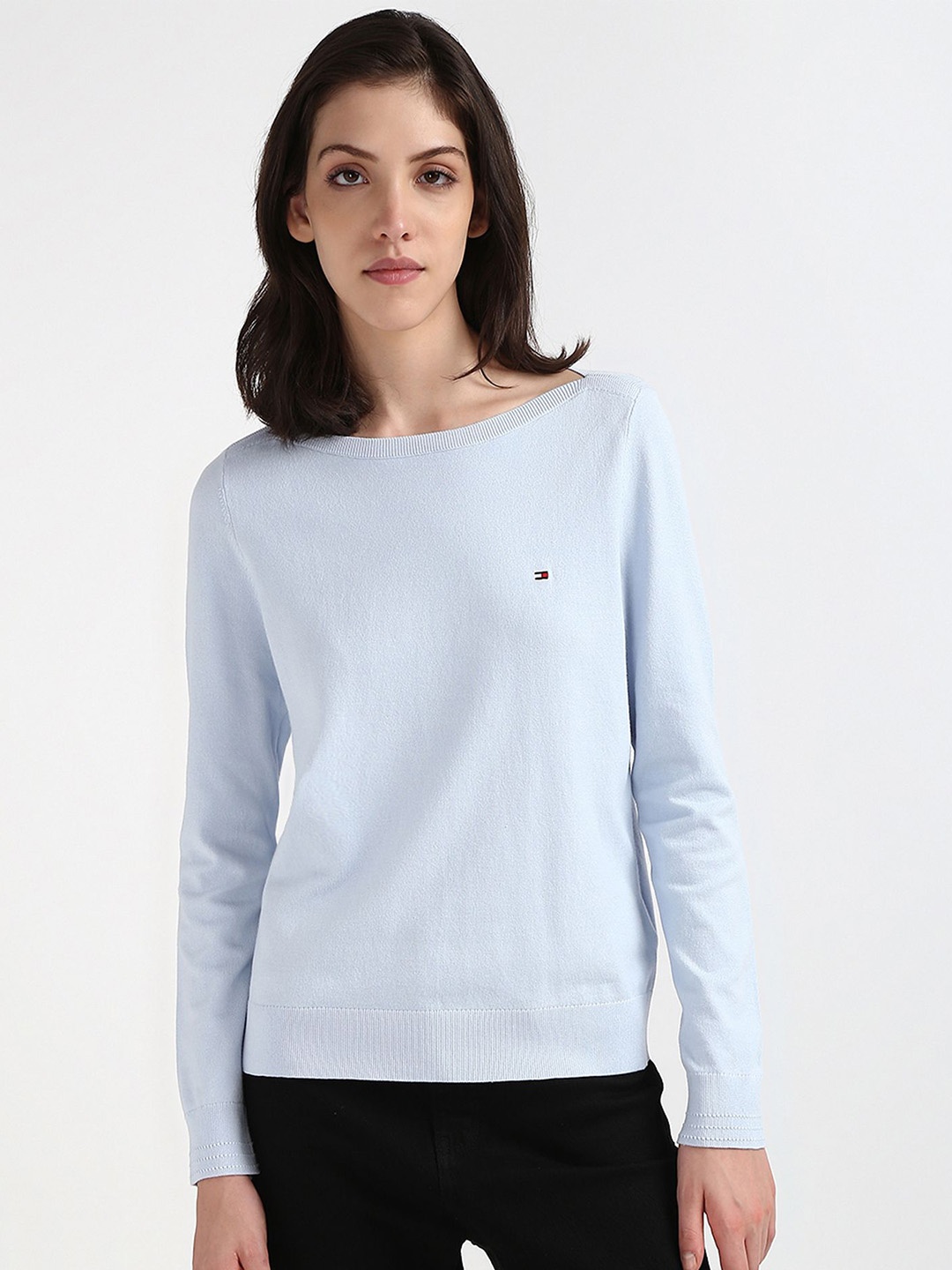 

Tommy Hilfiger Boat Neck Long Sleeves Organic Cotton Pullover Sweaters, Blue