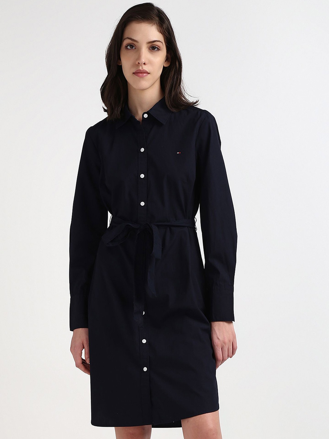 

Tommy Hilfiger Women Cuffed Sleeves Pure Cotton Shirt Dress, Navy blue