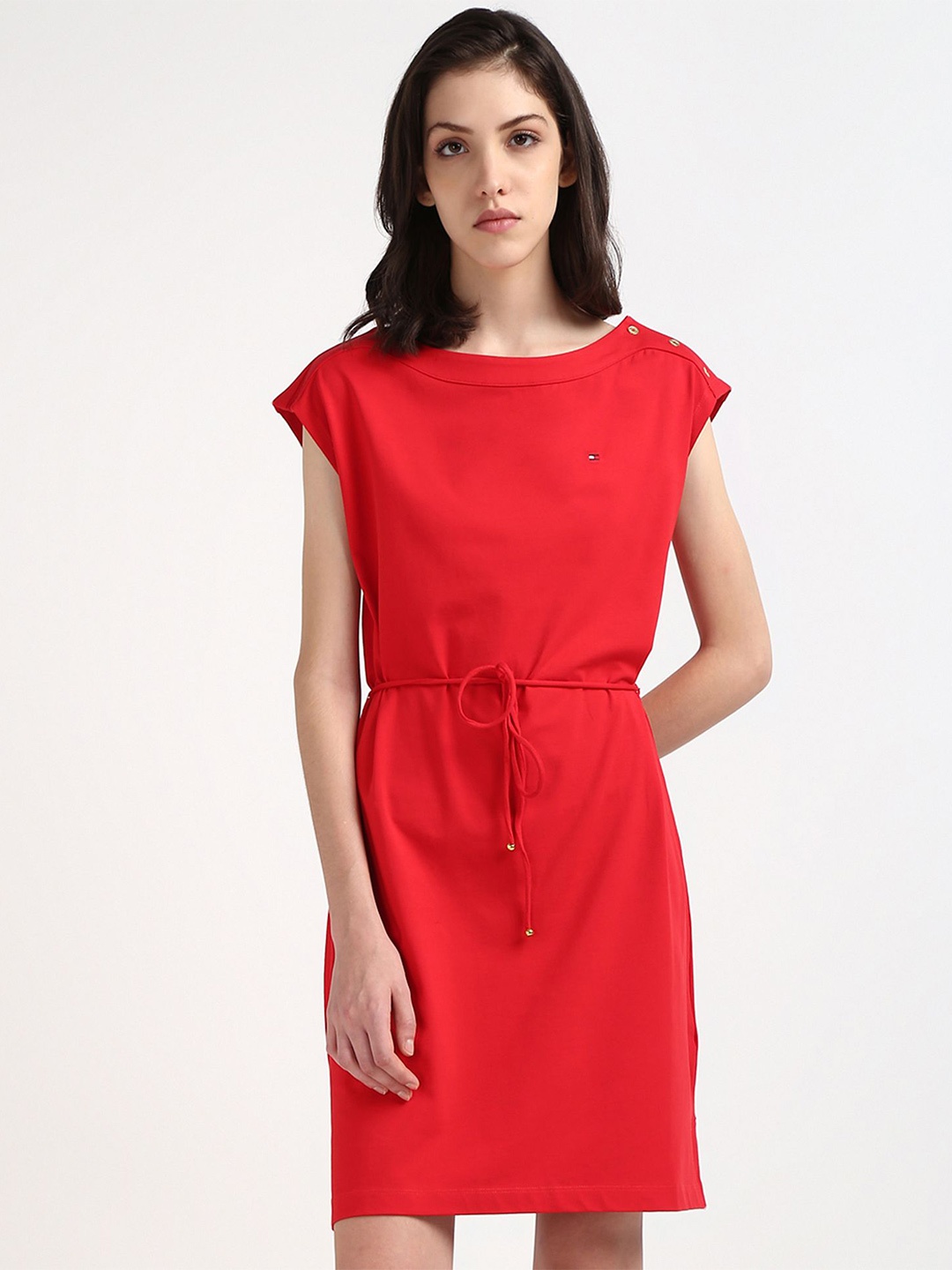 

Tommy Hilfiger Extended Sleeves Cotton Sheath Dress, Red