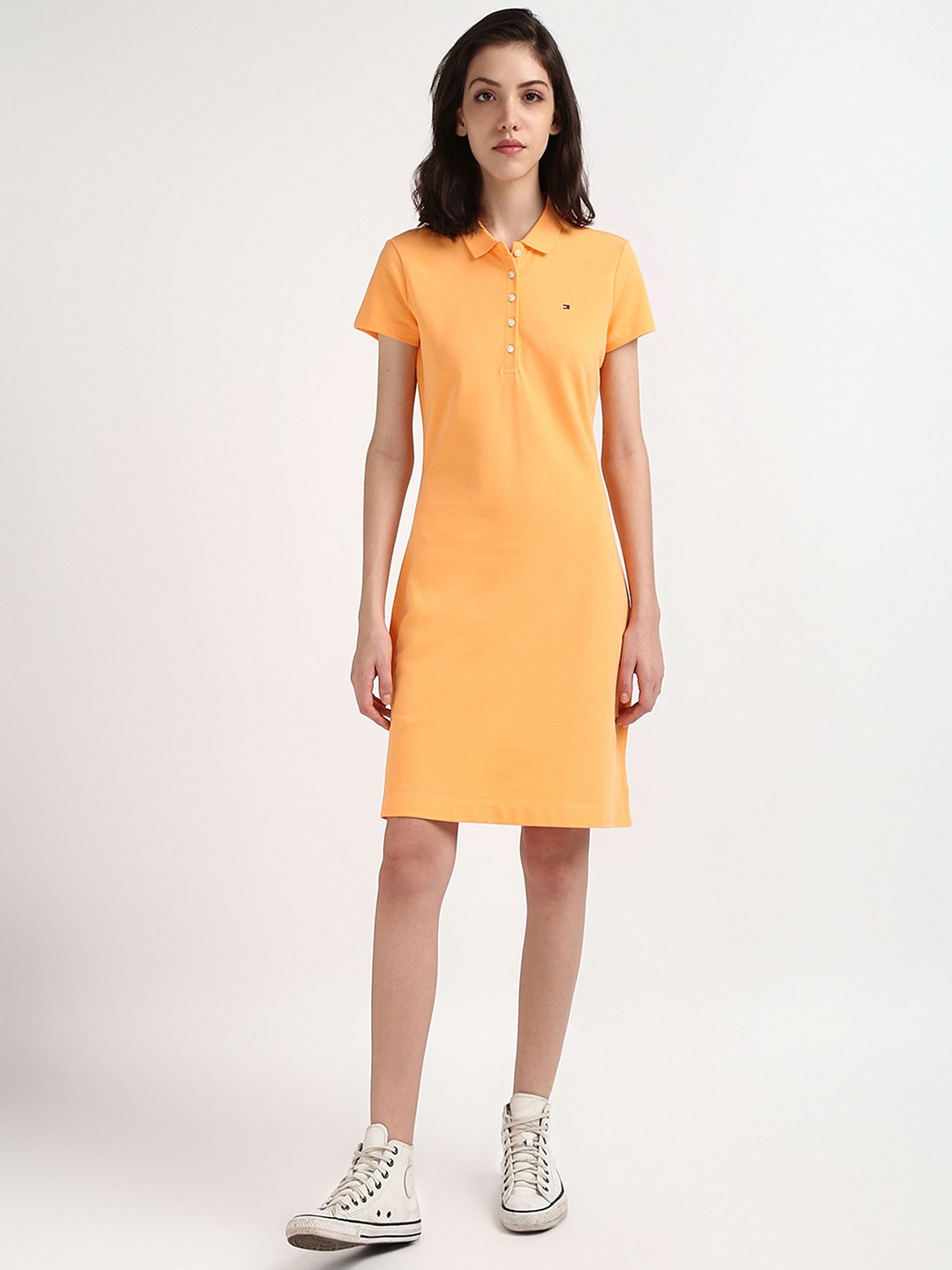 

Tommy Hilfiger Women Shirt Collar Short Sleeves T-shirt Dress, Orange