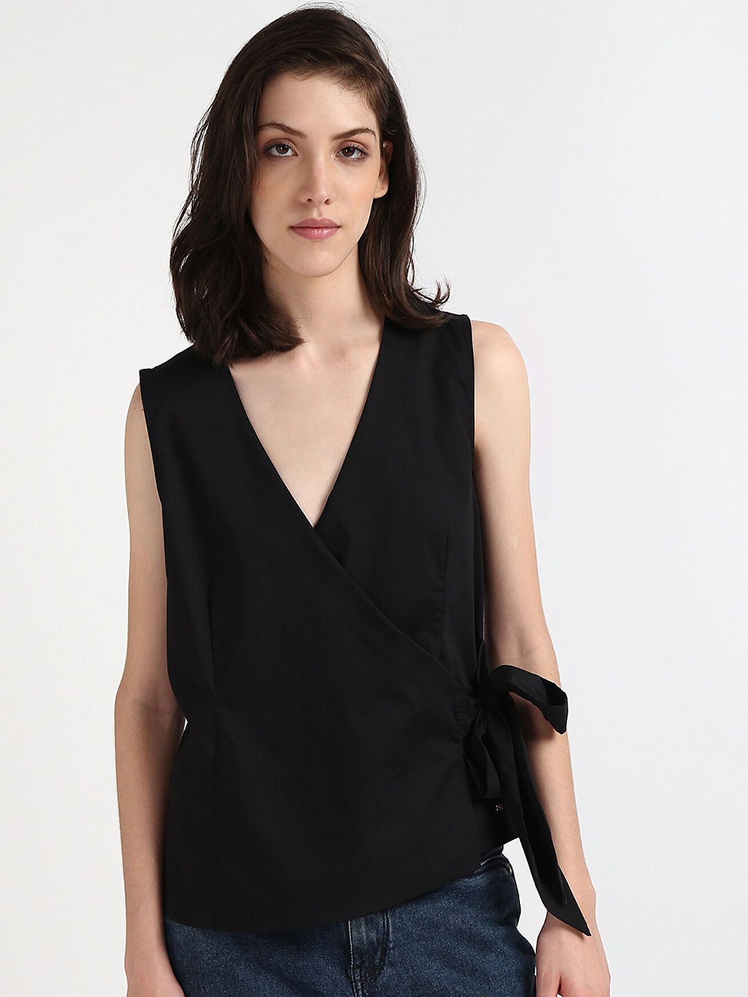 

Tommy Hilfiger Sleeveless Cotton Wrap Top, Black