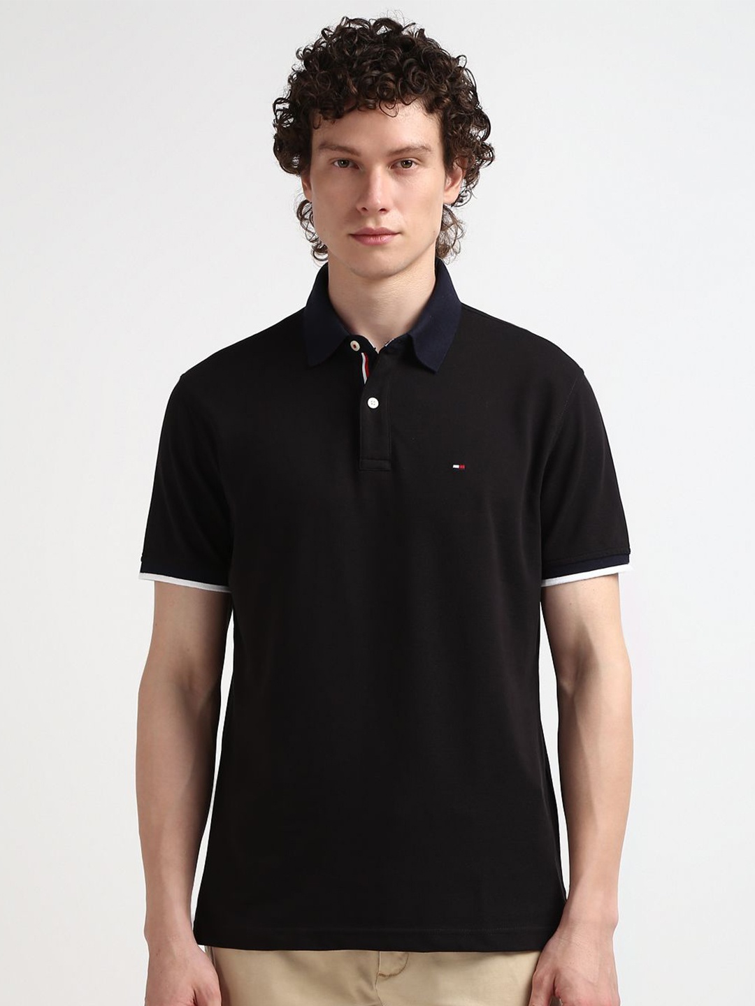 Tommy Hilfiger Polo Collar Cotton T-shirt, Black
