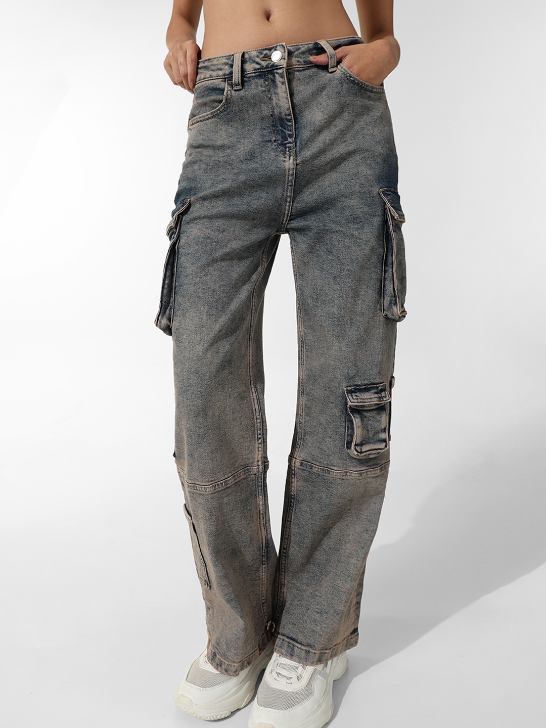 

ONLY Women Relaxed Fit Heavy Fade Cargo Jeans, Blue