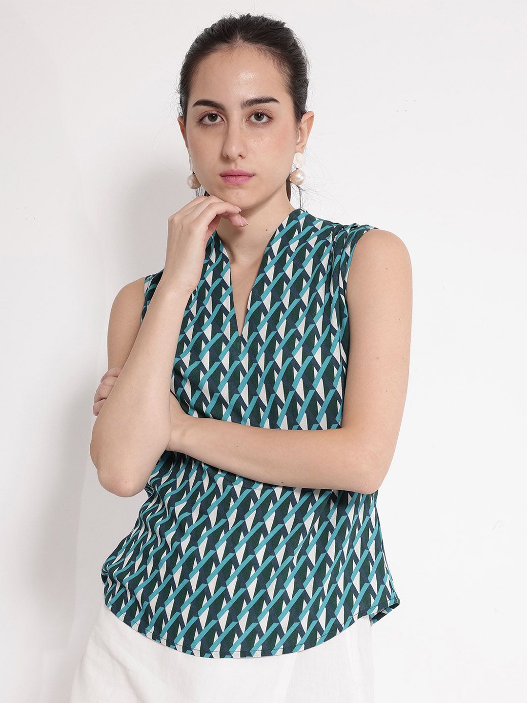 

RAREISM Geometric Print Cotton Top, Blue