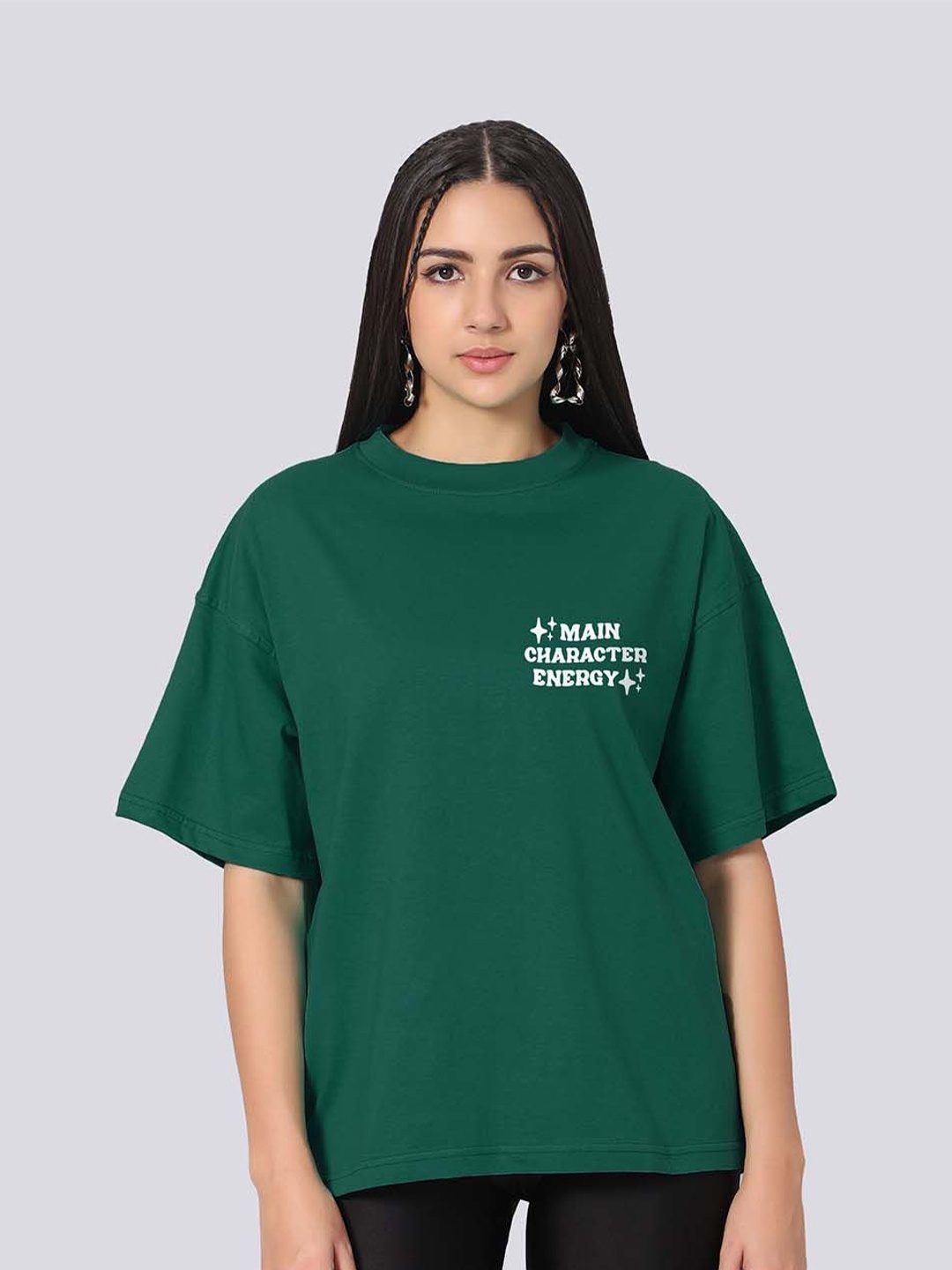 

Besick Oversized Typography Printed Drop-Shoulder Sleeves Cotton T-shirt, Olive