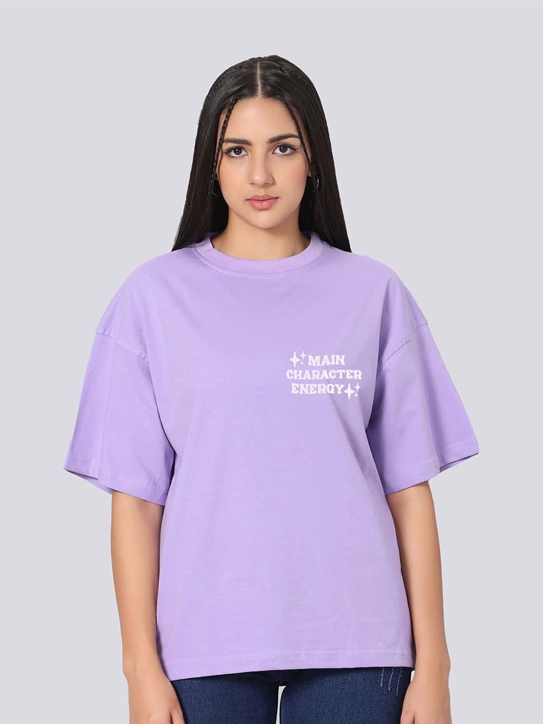 

Besick Typography Printed Cotton Oversized T-shirt, Lavender