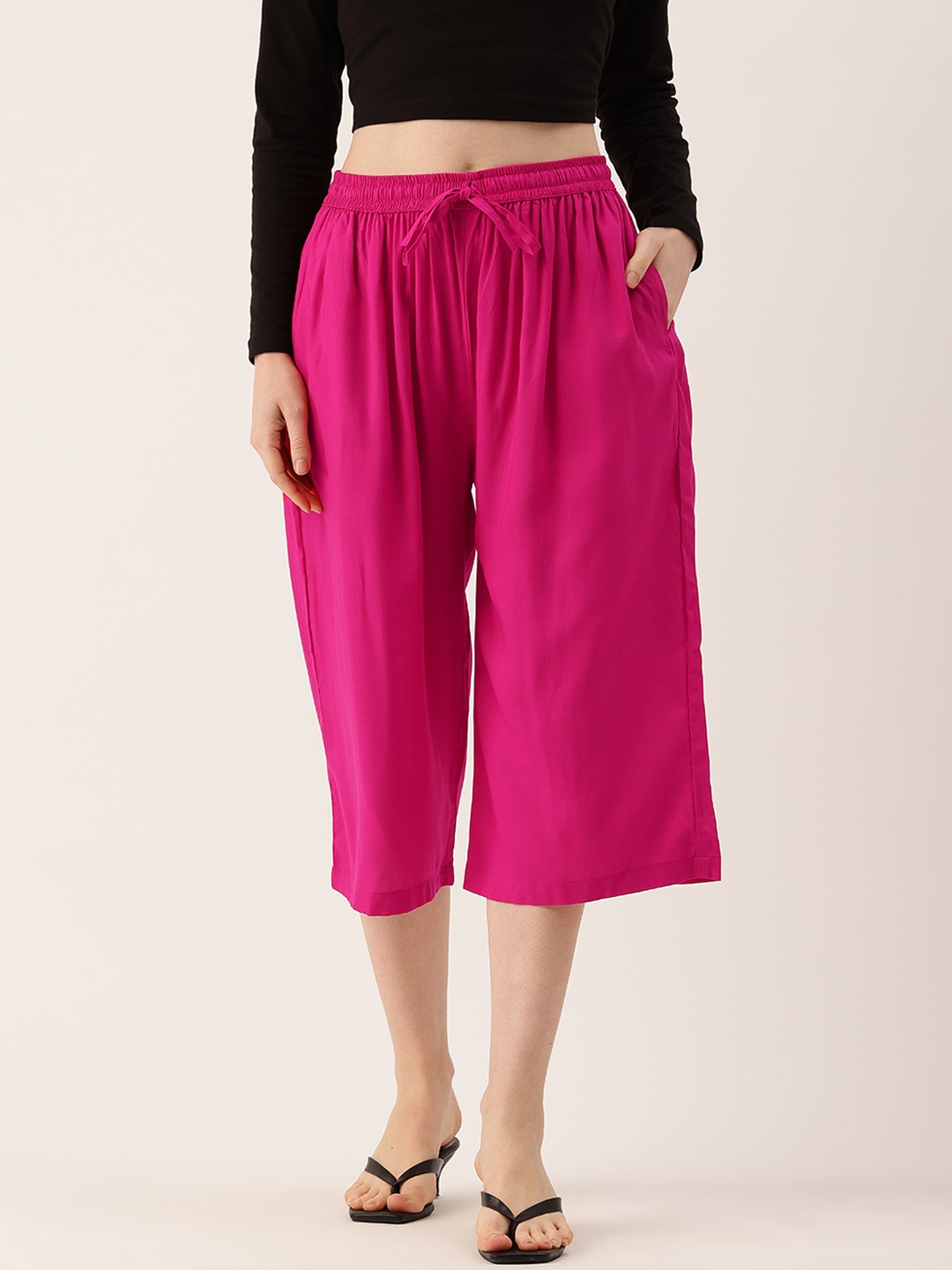 

FERANOID Women Solid Cropped Palazzos, Pink