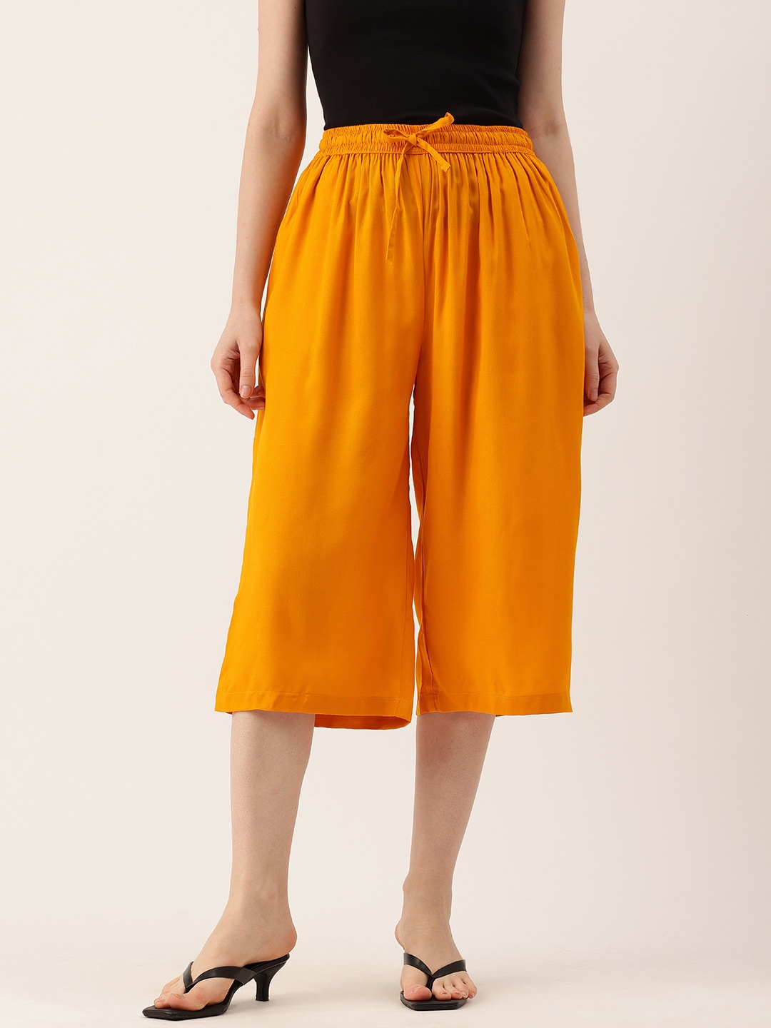 

FERANOID Women Solid Cropped Palazzos, Mustard