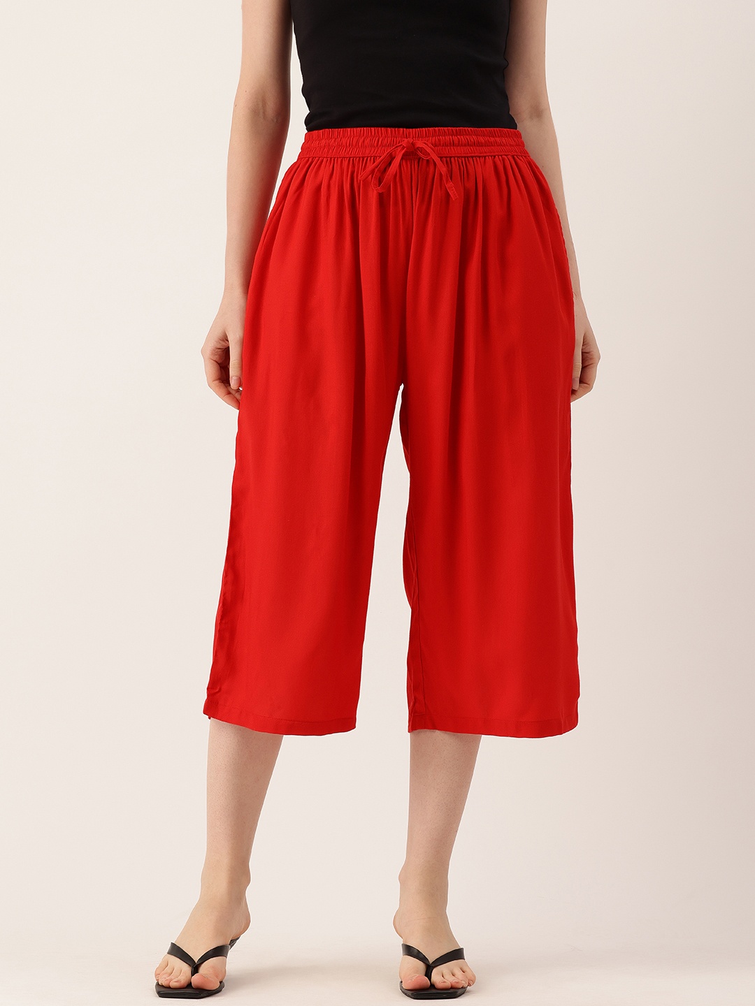 

FERANOID Women Solid Cropped Palazzos, Red