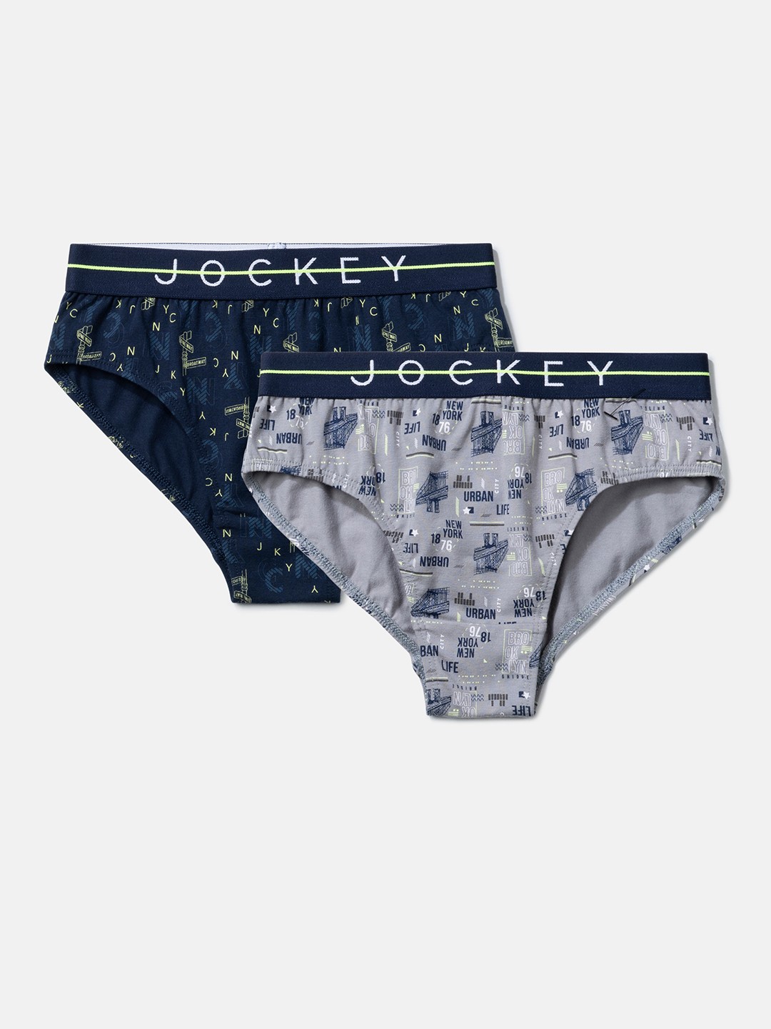 

Jockey Boy Pack of 2 Super Combed Cotton Printed Brief with Ultrasoft Waistband-NB01, Navy blue