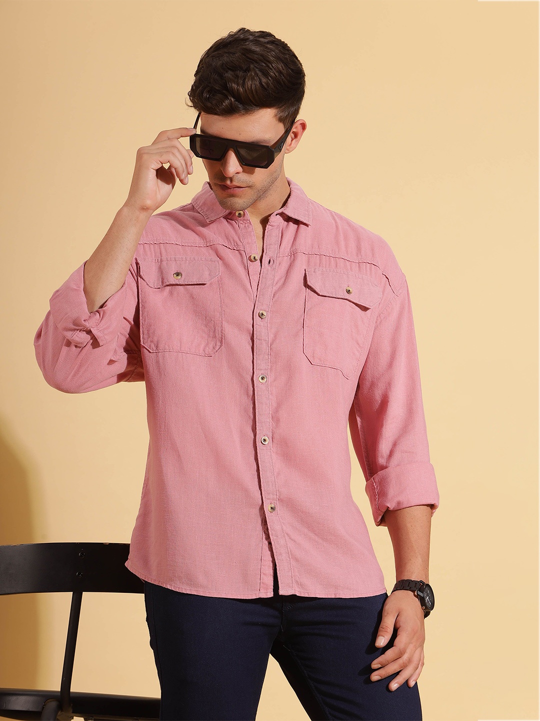 

HERE&NOW Spread Collar Casual Shirt, Pink