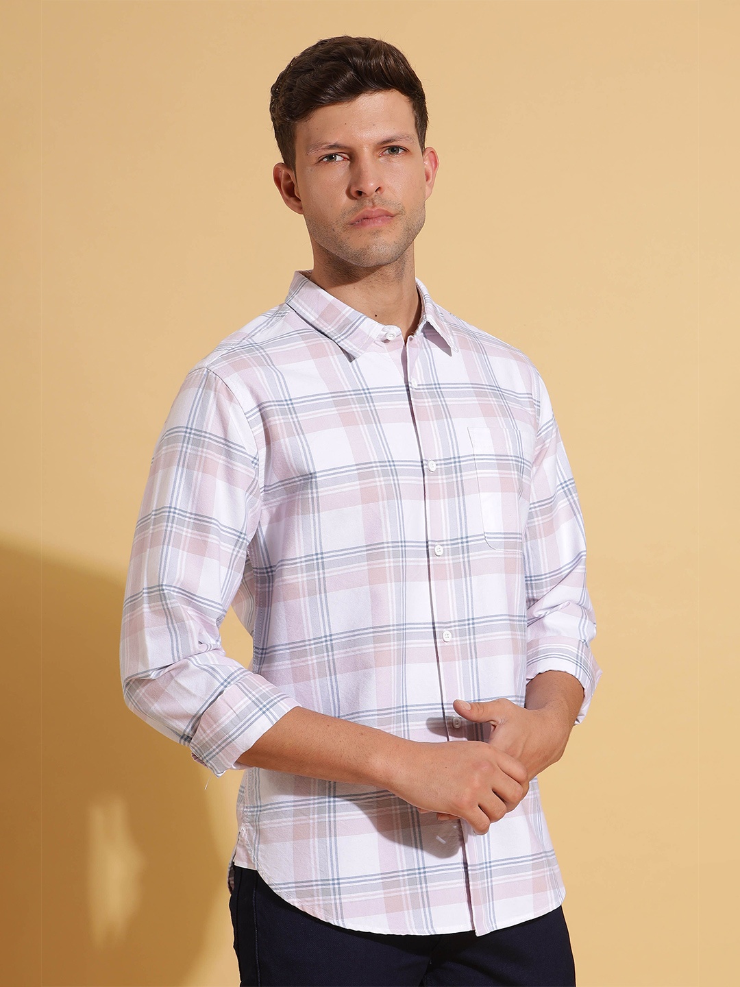 

HERE&NOW White Slim Fit Tartan Checked Casual Shirt