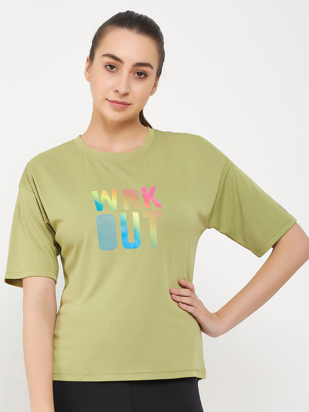 

Clovia Round neck Short Sleeves Typography Printed Regular Fit Cotton T-shirt, Green