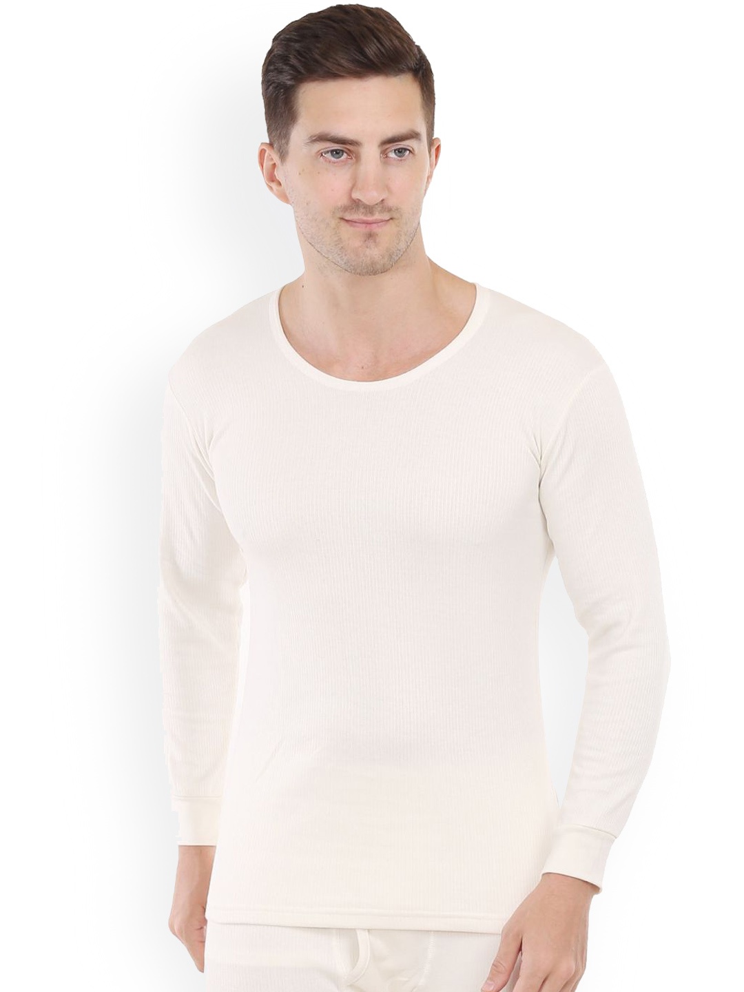 

Yuneek Heatmaxx Cotton Long Sleeve Thermal Tops, Off white