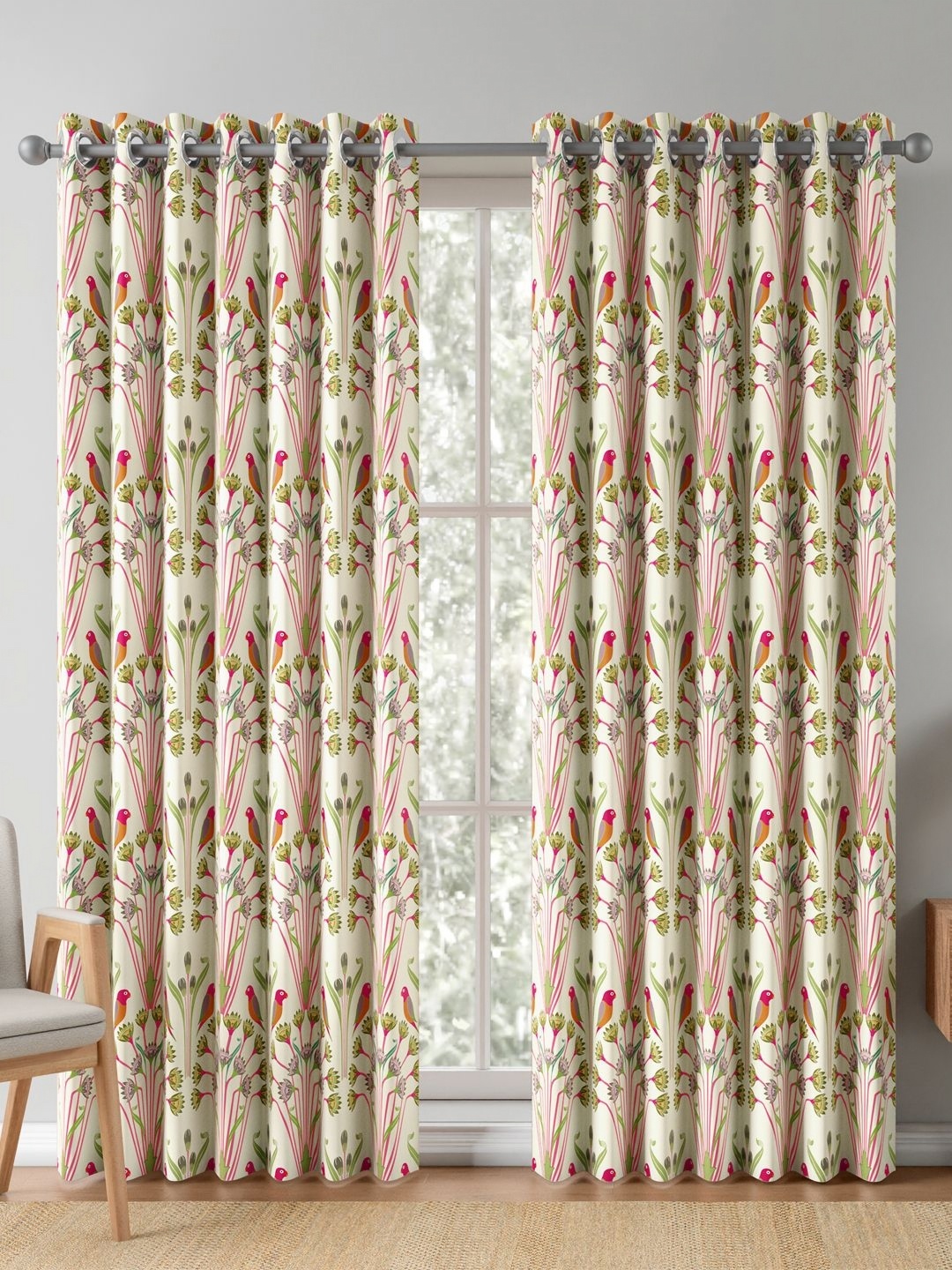 

India Circus by Krsnaa Mehta Green & White 2 Pieces Ethnic Motifs Window Curtains