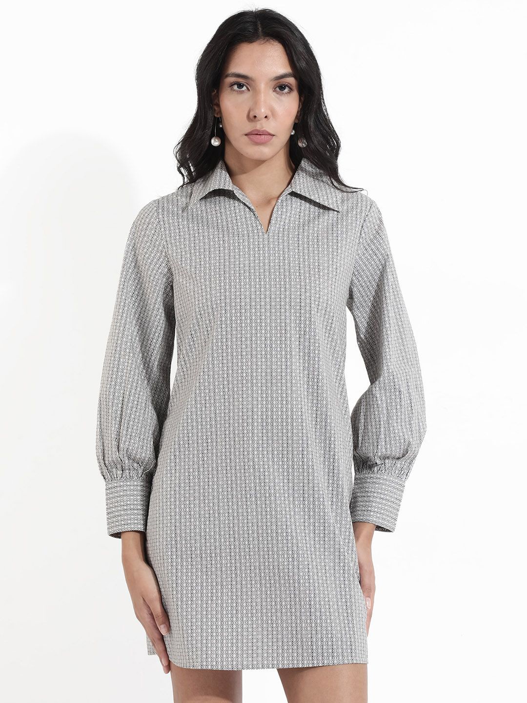 

RAREISM Shirt Style Cotton Mini Dress, Grey