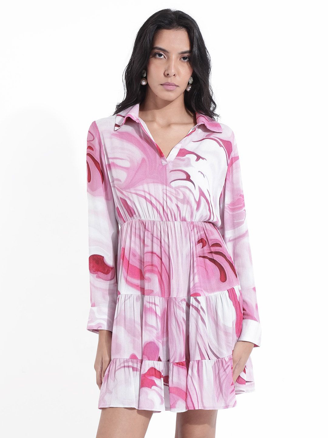 

RAREISM Abstract Printed Fit & Flare Mini Cotton Dress, Pink