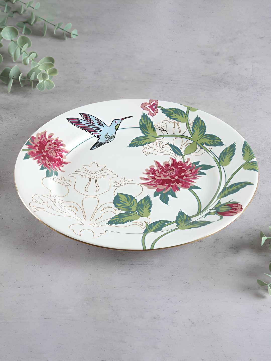 

India Circus by Krsnaa Mehta Petal Printed Matte Dinner Plate, Pink