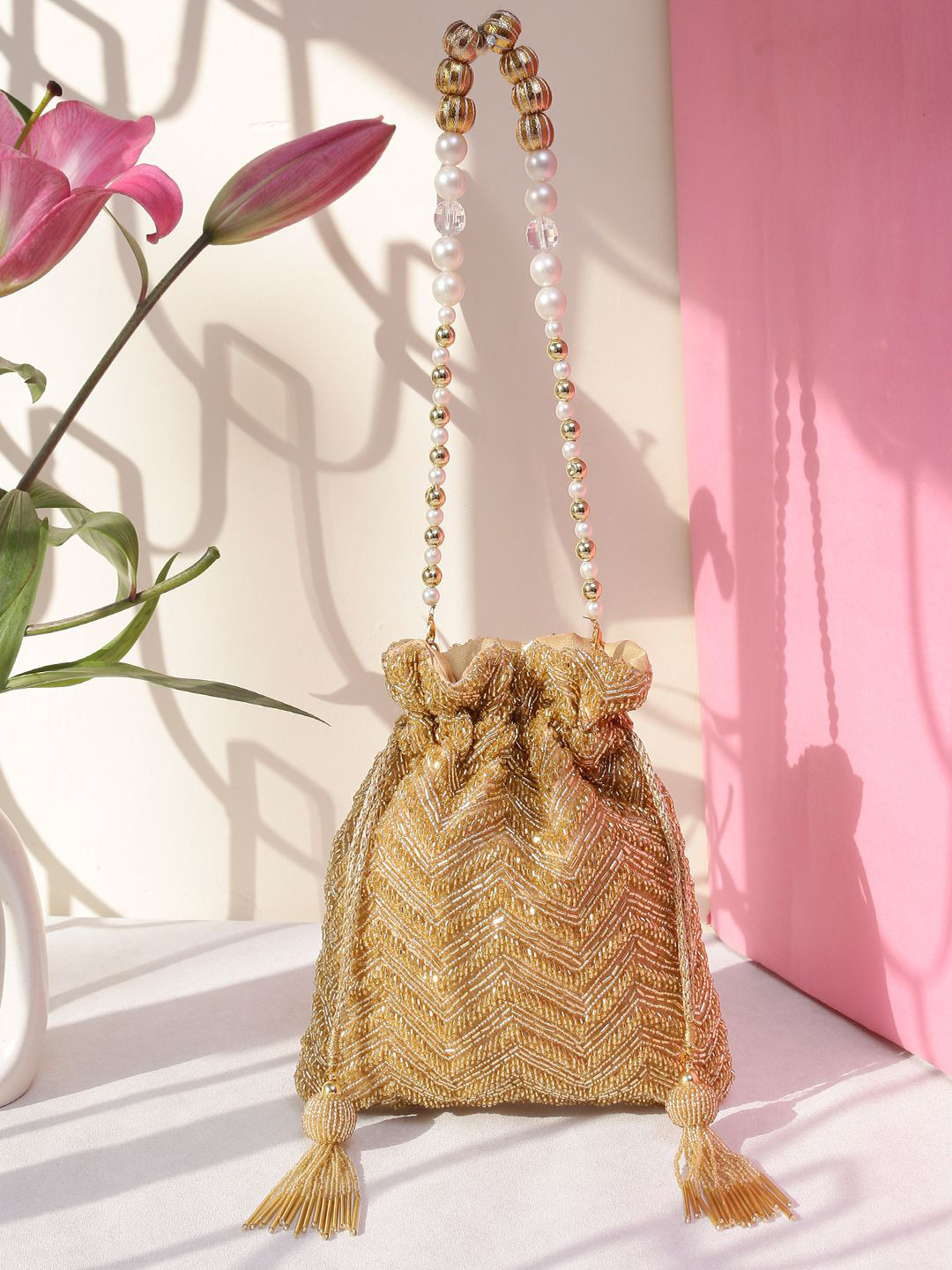 

Swisni Embellished Potli Clutch, Gold