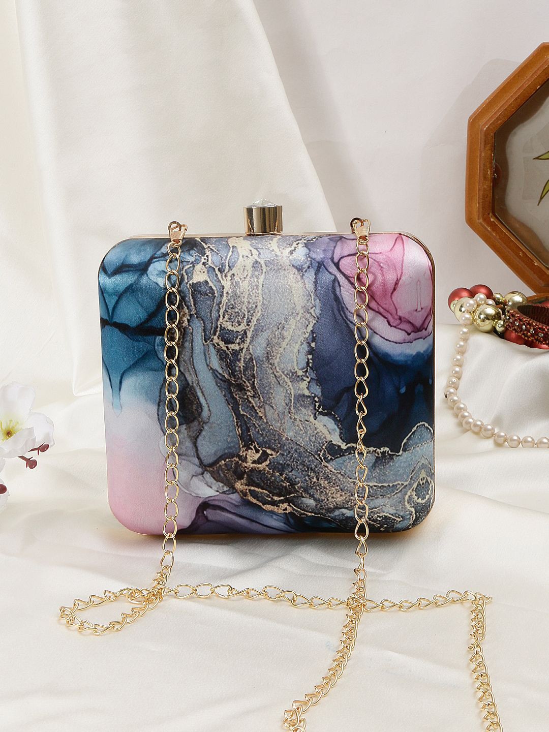 

Swisni Printed Box Clutch, Blue