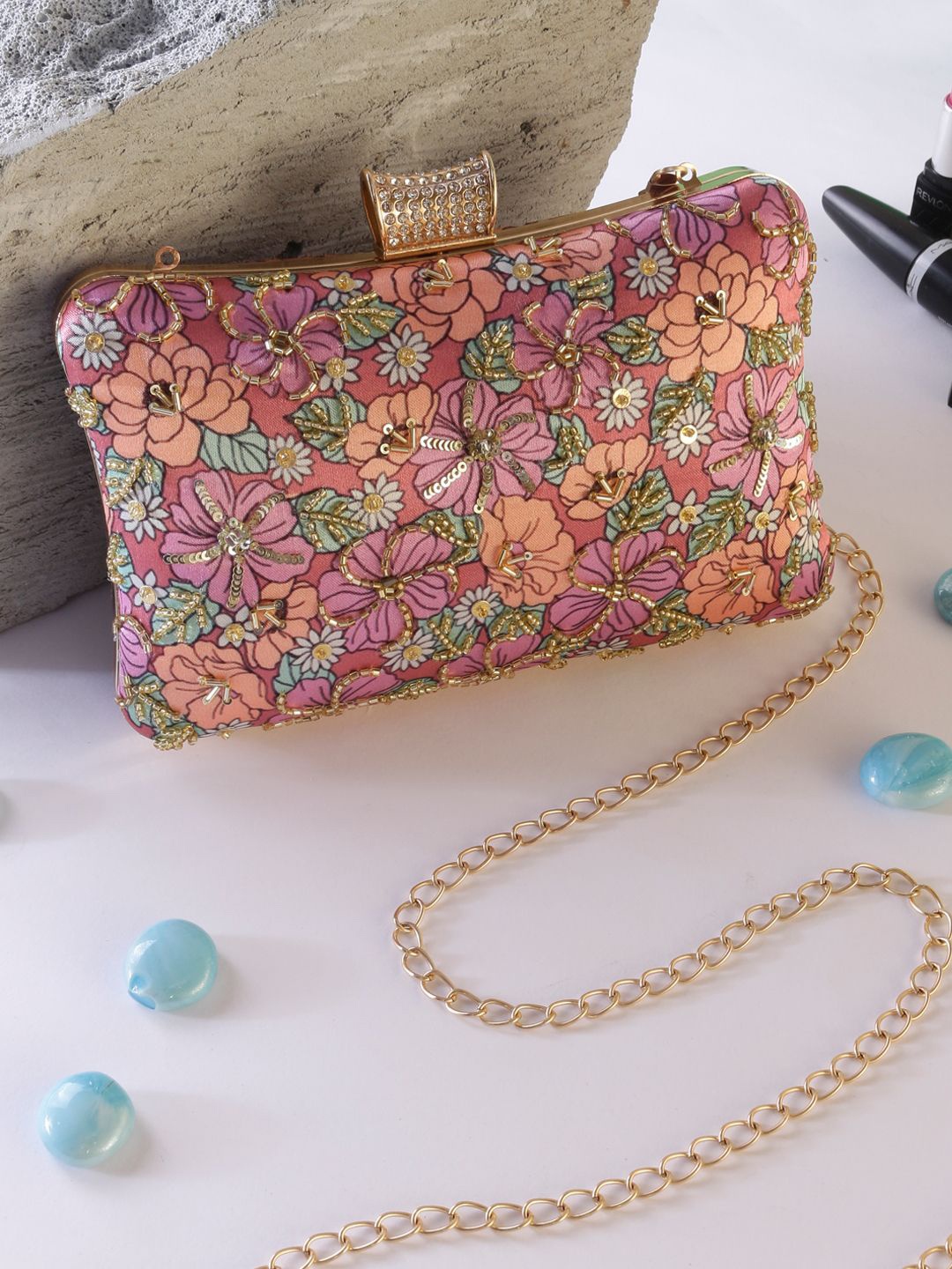 

Swisni Printed Embellished Purse Clutch, Pink