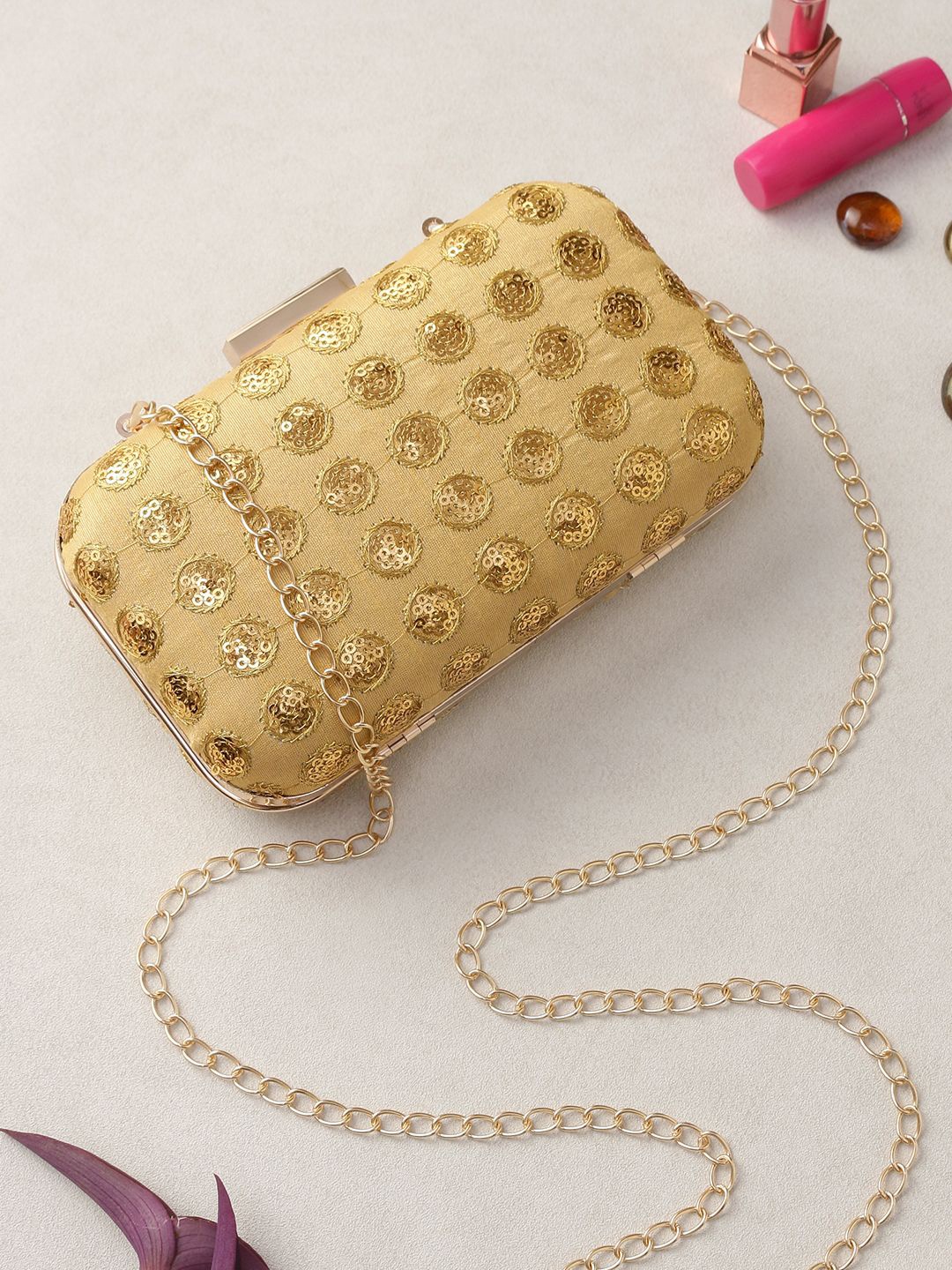

Swisni Embroidered Box Clutch, Cream