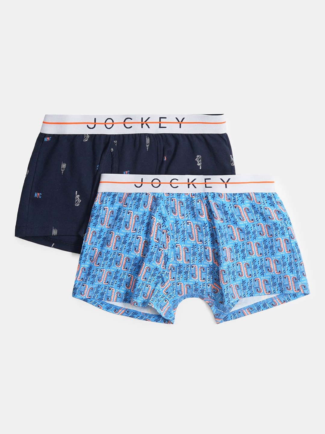 

Jockey Boys Pack of 2 Super Combed Cotton Printed Trunk with Ultrasoft Waistband-NB02, Navy blue